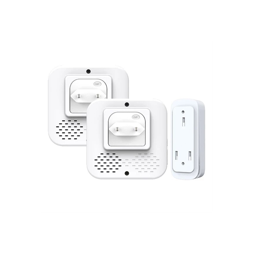 KIT 2x Plugin trådlös dörrklocka kinetisk 230V vit