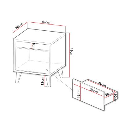KIT 2x Sängbord NORD 45x40 cm brun/antracit