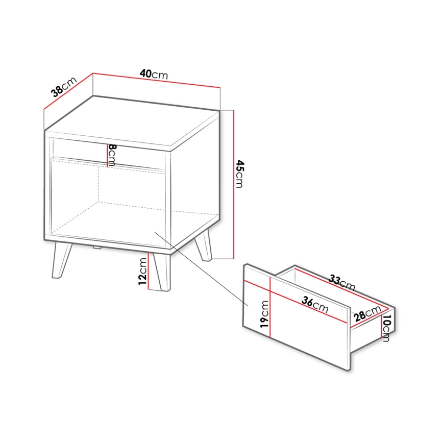 KIT 2x Sängbord NORD 45x40 cm brun/antracit