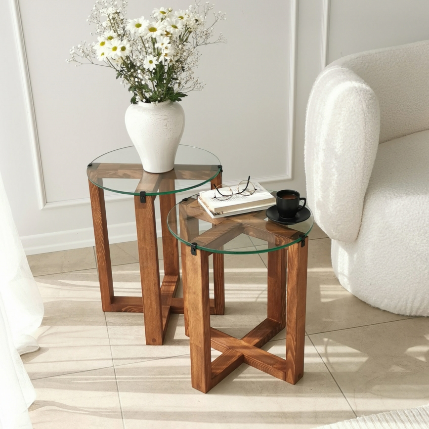 KIT 2x Sidobord AMALFI diameter 40 cm brun/genomskinlig