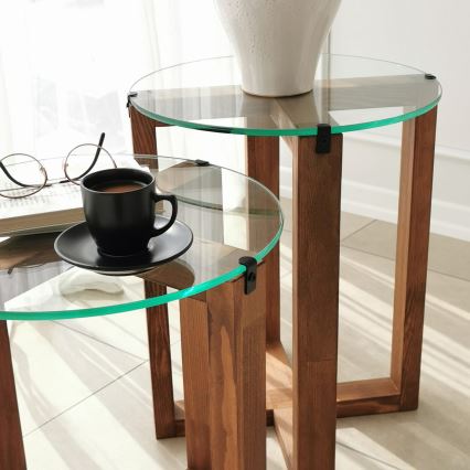 KIT 2x Sidobord AMALFI diameter 40 cm brun/genomskinlig
