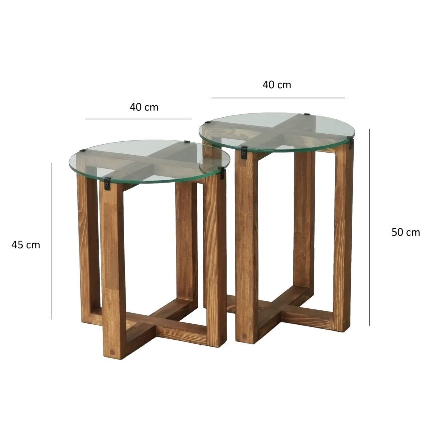 KIT 2x Sidobord AMALFI diameter 40 cm brun/genomskinlig