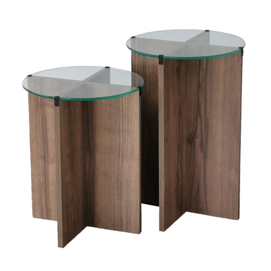 KIT 2x Sidobord LILY diameter 40 cm brun/genomskinlig