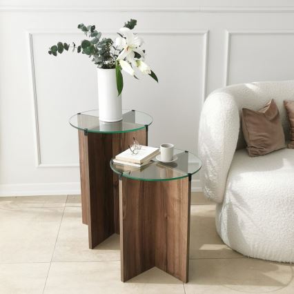 KIT 2x Sidobord LILY diameter 40 cm brun/genomskinlig