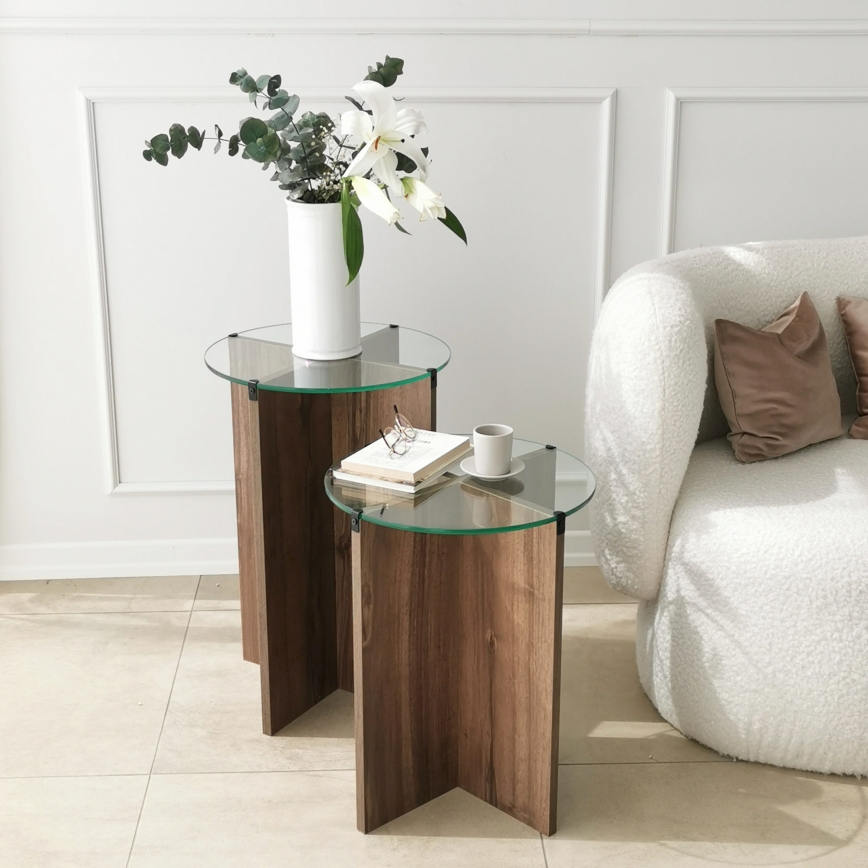 KIT 2x Sidobord LILY diameter 40 cm brun/genomskinlig