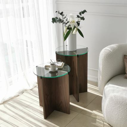 KIT 2x Sidobord LILY diameter 40 cm brun/genomskinlig