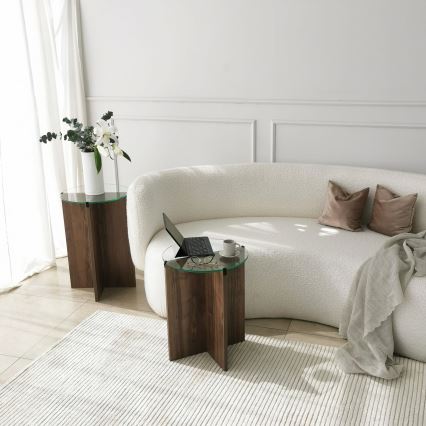 KIT 2x Sidobord LILY diameter 40 cm brun/genomskinlig