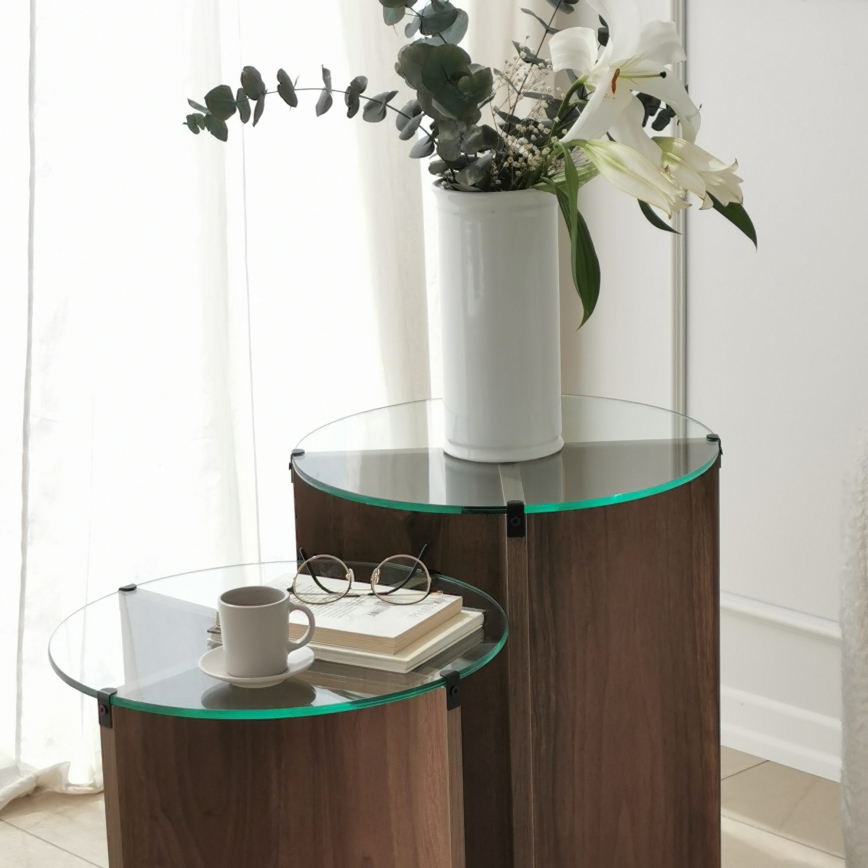 KIT 2x Sidobord LILY diameter 40 cm brun/genomskinlig