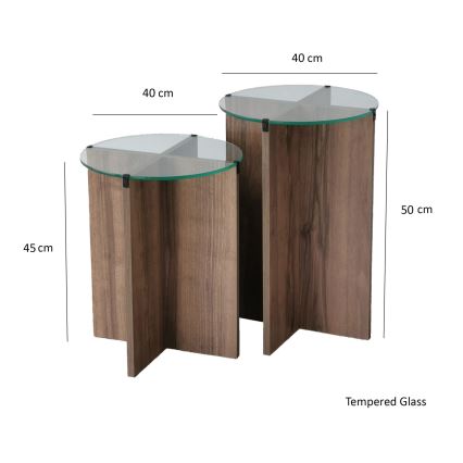 KIT 2x Sidobord LILY diameter 40 cm brun/genomskinlig