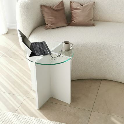 KIT 2x Sidobord LILY diameter 40 cm vit/genomskinlig