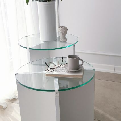 KIT 2x Sidobord LILY diameter 40 cm vit/genomskinlig