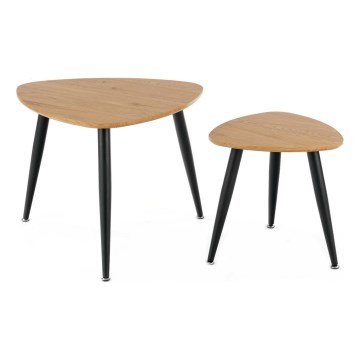 KIT 2x Sidobord NICEA diameter 40/60 cm gyllene ek/svart