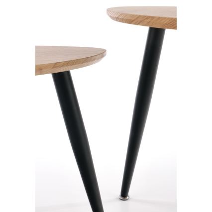 KIT 2x Sidobord NICEA diameter 40/60 cm gyllene ek/svart