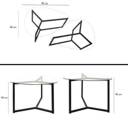 KIT 2x Soffbord BELLISIMO svart/genomskinlig