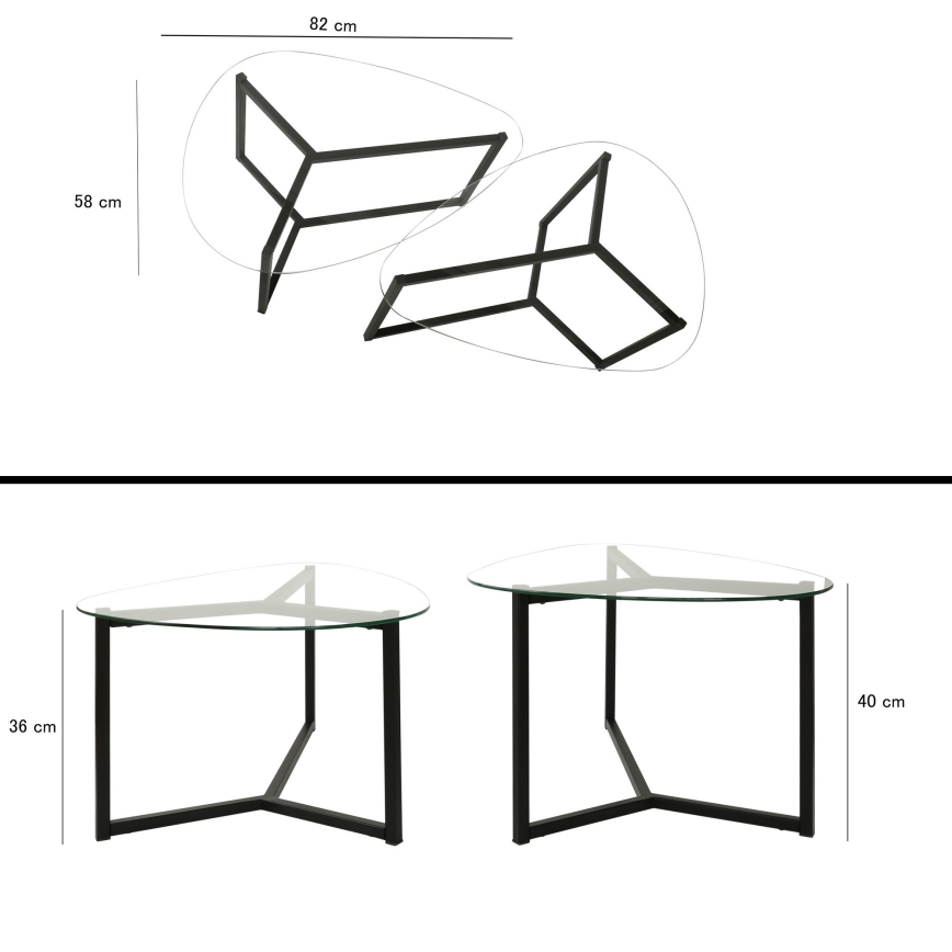 KIT 2x Soffbord BELLISIMO svart/genomskinlig