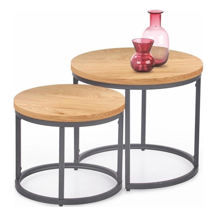 KIT 2x Soffbord OREO diameter 43/53 cm antracit/gyllene ek