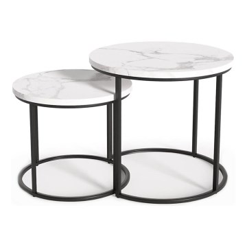 KIT 2x Soffbord OREO diameter 43/53 cm svart/marmordekor