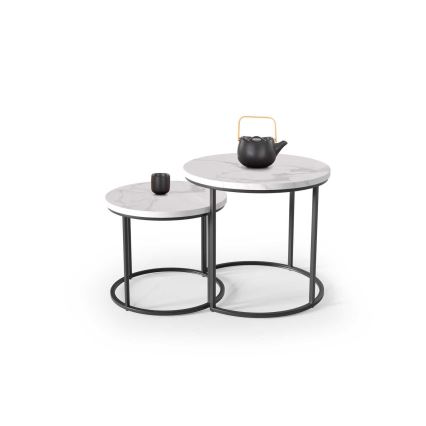 KIT 2x Soffbord OREO diameter 43/53 cm svart/marmordekor