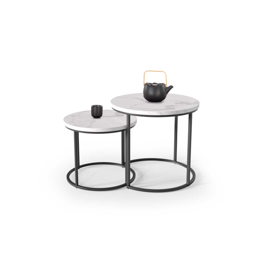 KIT 2x Soffbord OREO diameter 43/53 cm svart/marmordekor