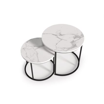 KIT 2x Soffbord OREO diameter 43/53 cm svart/marmordekor