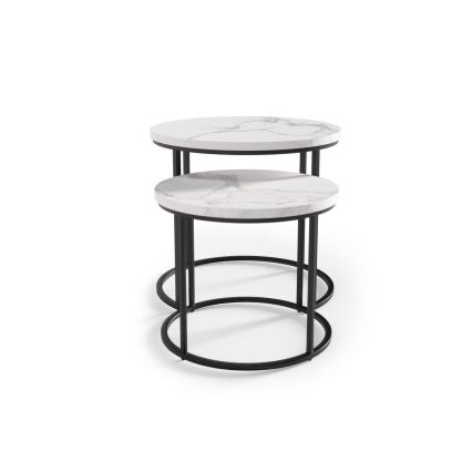 KIT 2x Soffbord OREO diameter 43/53 cm svart/marmordekor