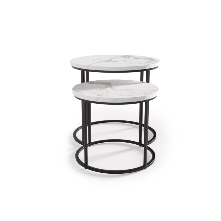 KIT 2x Soffbord OREO diameter 43/53 cm svart/marmordekor
