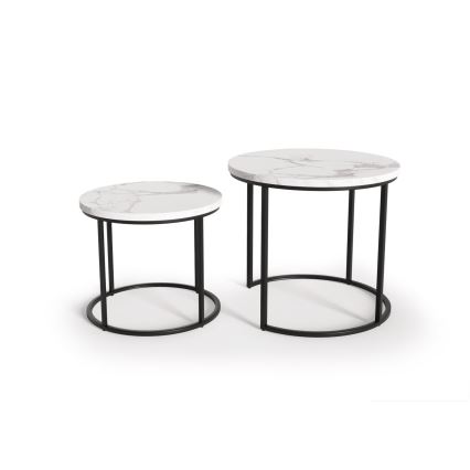 KIT 2x Soffbord OREO diameter 43/53 cm svart/marmordekor