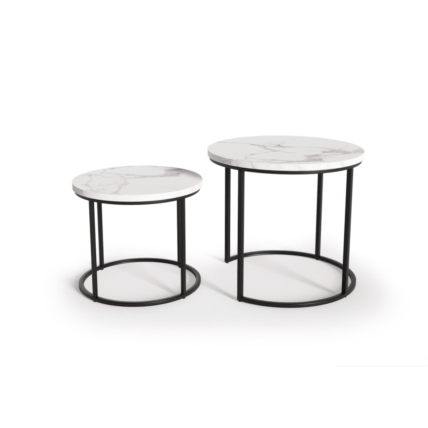 KIT 2x Soffbord OREO diameter 43/53 cm svart/marmordekor