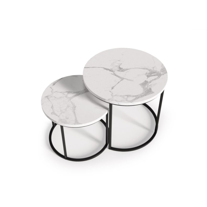 KIT 2x Soffbord OREO diameter 43/53 cm svart/marmordekor