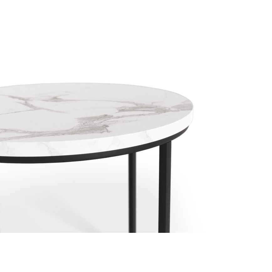 KIT 2x Soffbord OREO diameter 43/53 cm svart/marmordekor