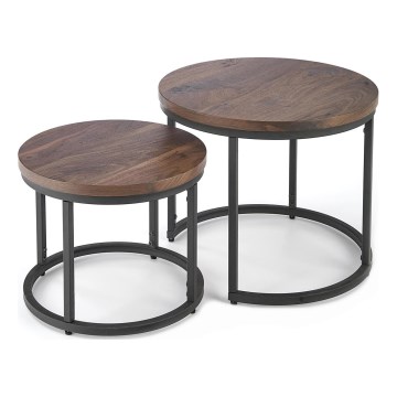 KIT 2x Soffbord OREO diameter 43/53 cm svart/valnöt