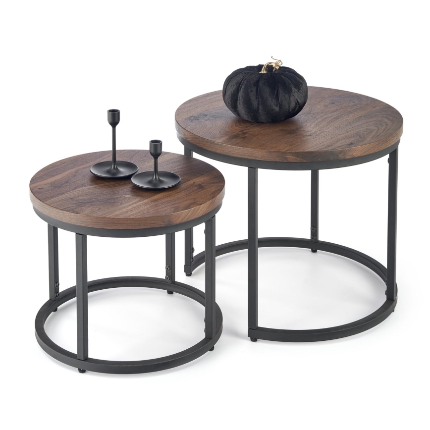 KIT 2x Soffbord OREO diameter 43/53 cm svart/valnöt