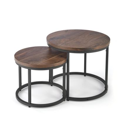 KIT 2x Soffbord OREO diameter 43/53 cm svart/valnöt