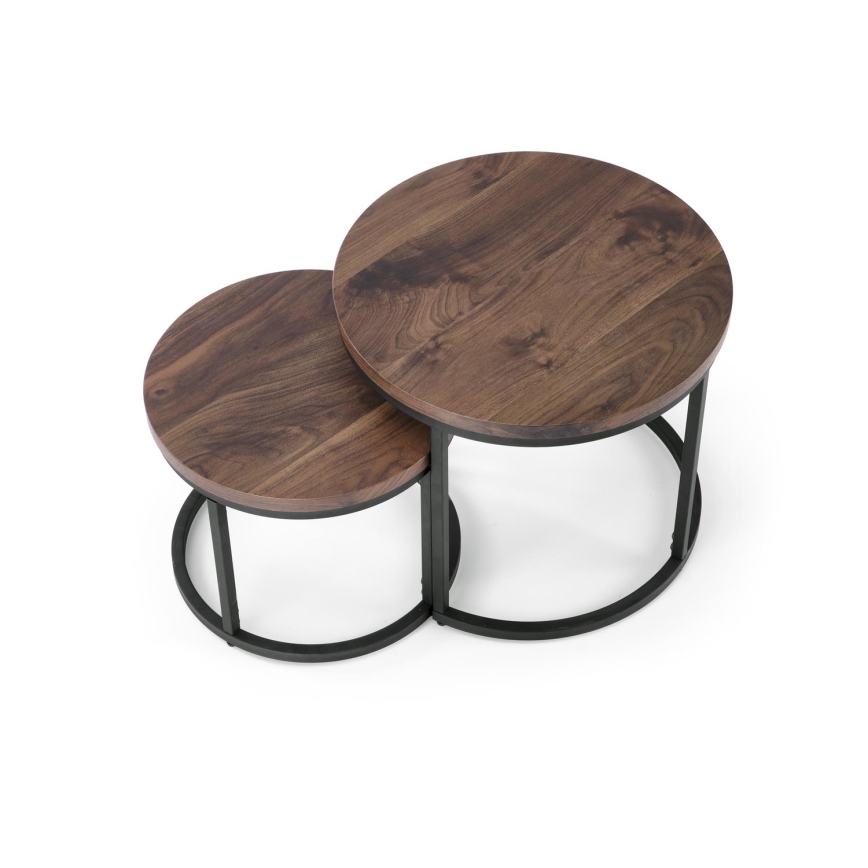 KIT 2x Soffbord OREO diameter 43/53 cm svart/valnöt