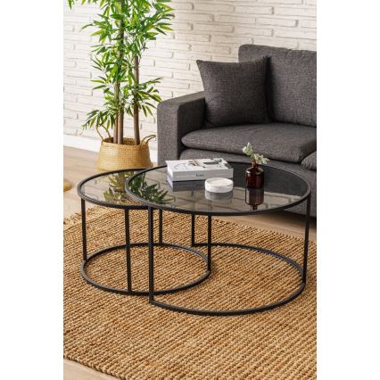 KIT 2x Soffbord TOKYO diameter 60/80 cm svart
