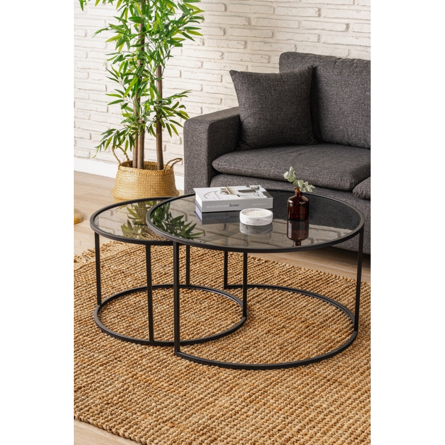 KIT 2x Soffbord TOKYO diameter 60/80 cm svart