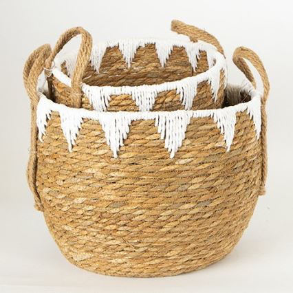 KIT 2x Stråkorg beige/vit 32x16,5x18/24x23,5x26 cm