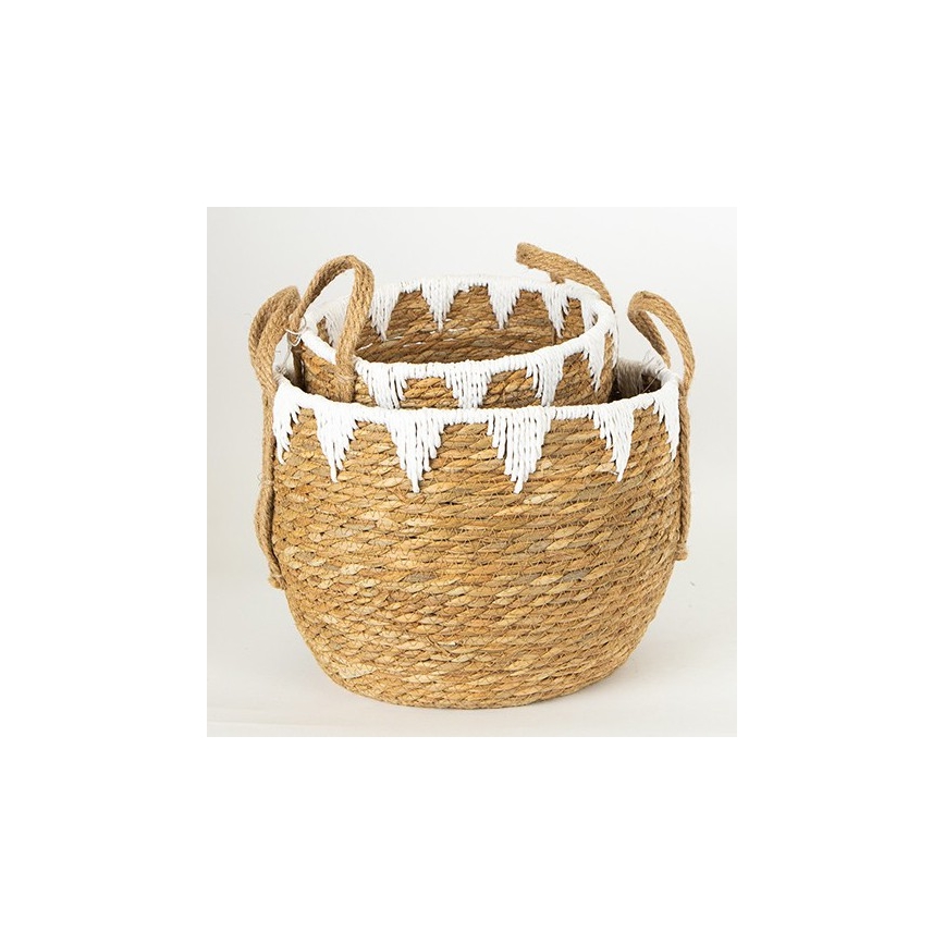 KIT 2x Stråkorg beige/vit 32x16,5x18/24x23,5x26 cm