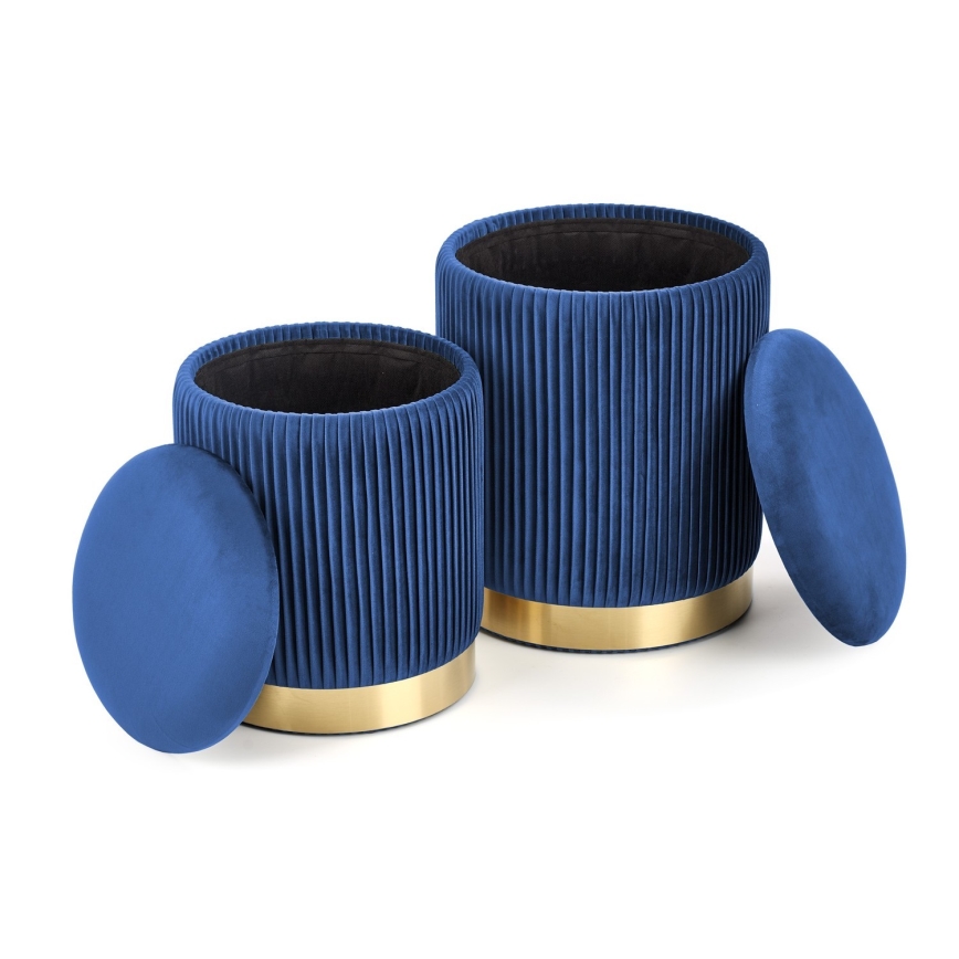KIT 2x Taburett MONTY diameter 36/66 cm blå/guld