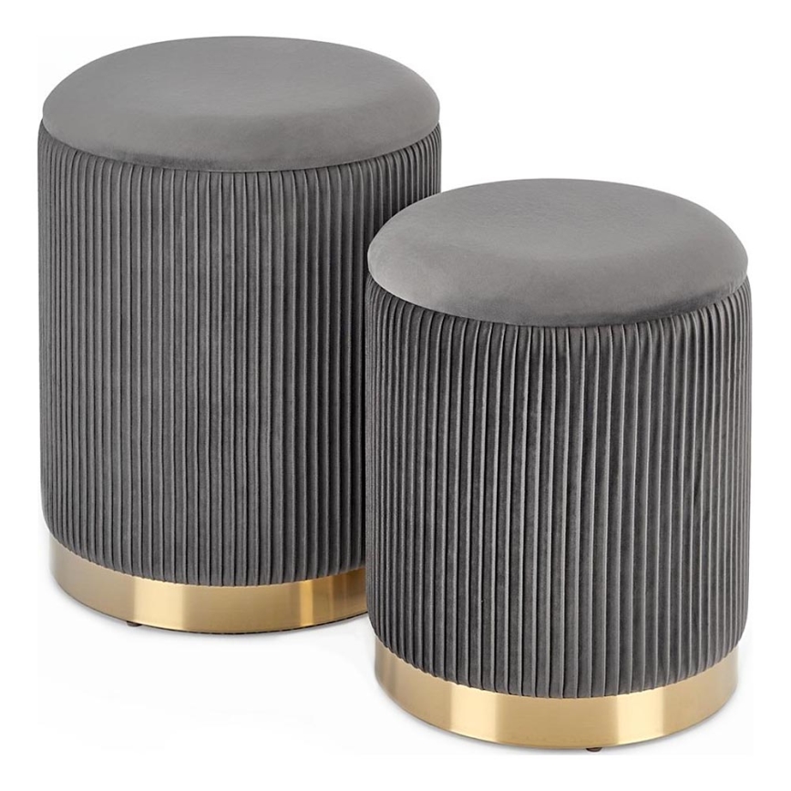 KIT 2x Taburett MONTY diameter 36/66 cm grå/guld