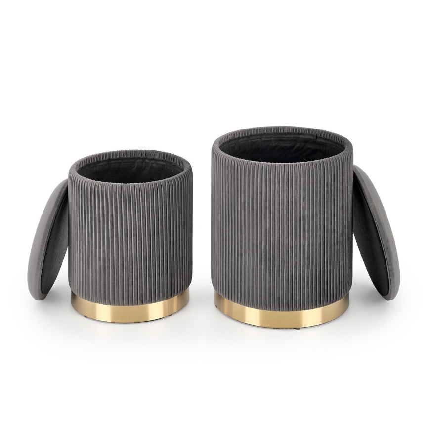 KIT 2x Taburett MONTY diameter 36/66 cm grå/guld