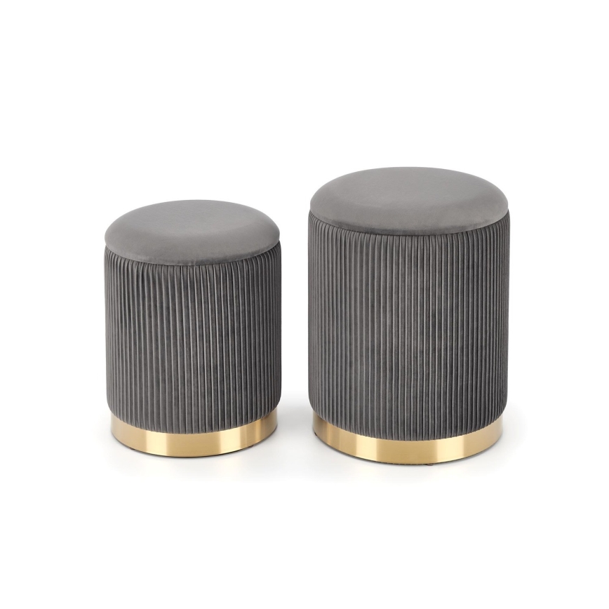 KIT 2x Taburett MONTY diameter 36/66 cm grå/guld