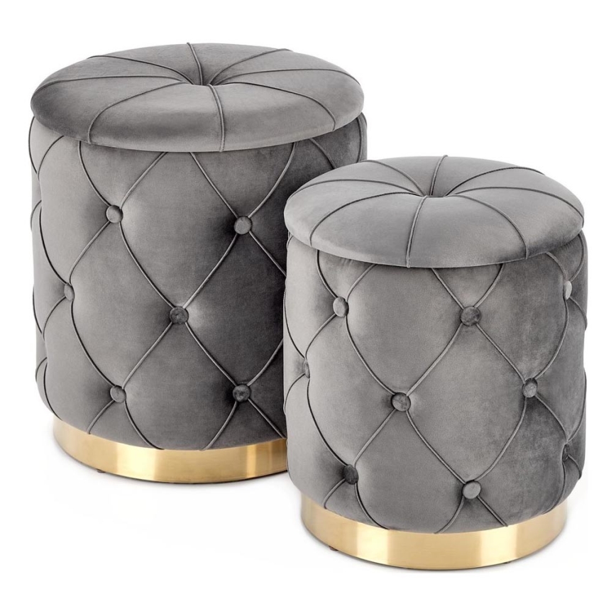 KIT 2x Taburett POLLY diameter 40/44 cm grå/guld