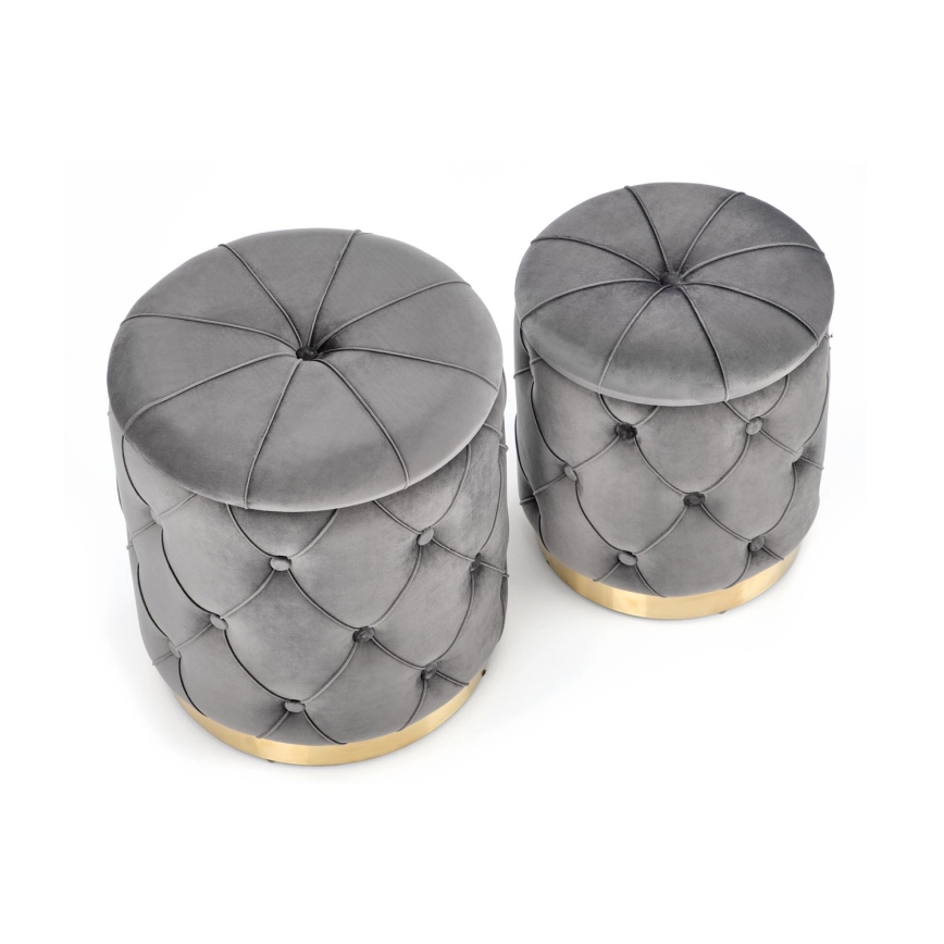 KIT 2x Taburett POLLY diameter 40/44 cm grå/guld