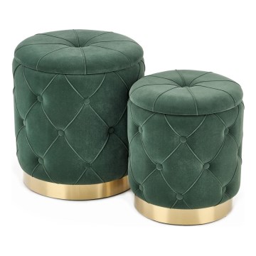 KIT 2x Taburett POLLY diameter 40/44 cm grön/guld