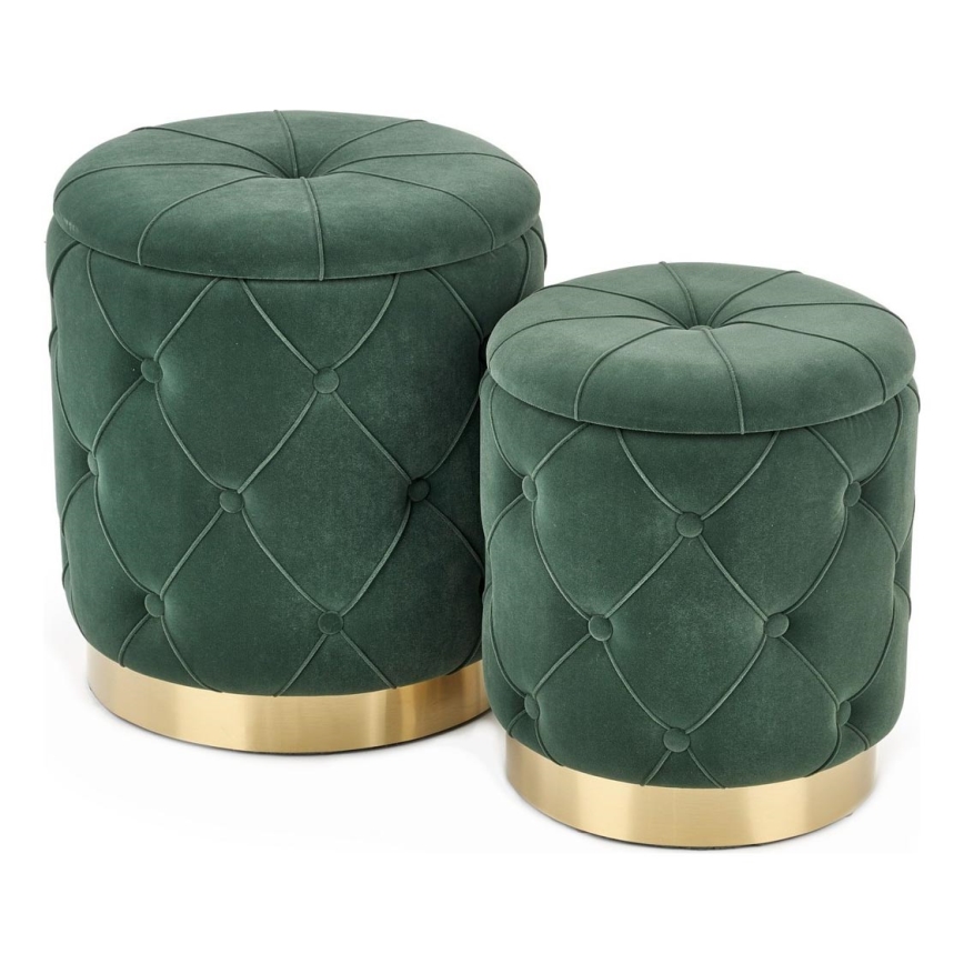KIT 2x Taburett POLLY diameter 40/44 cm grön/guld