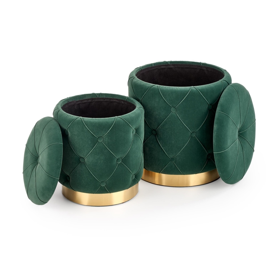 KIT 2x Taburett POLLY diameter 40/44 cm grön/guld