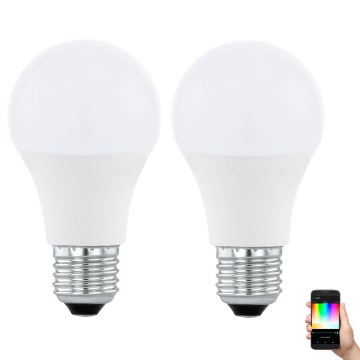 KIT 2xLED RGBW Ljusreglerad glödlampa A60 E27/9W/230V 2700-6500K + +Fjärrkontrol - Eglo 11587