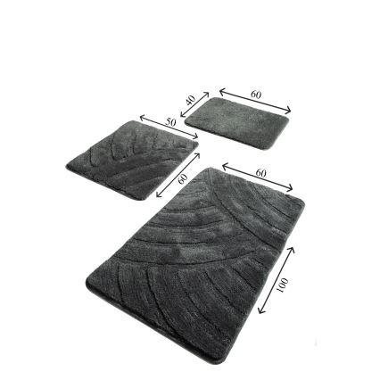 KIT 3x Badrumsmatta ALYA 60/60/100 cm antracit