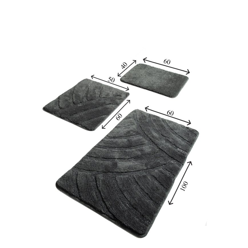 KIT 3x Badrumsmatta ALYA 60/60/100 cm antracit